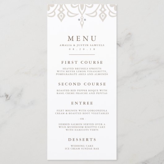 Carte de menu Mariage Marrakech | Linge gris (Devant)