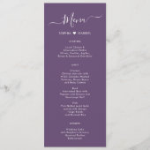 Carte de menu Mariage mauve mauve moderne Script H (Devant)