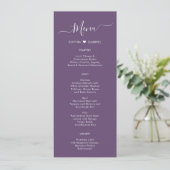 Carte de menu Mariage mauve mauve moderne Script H (Debout devant)