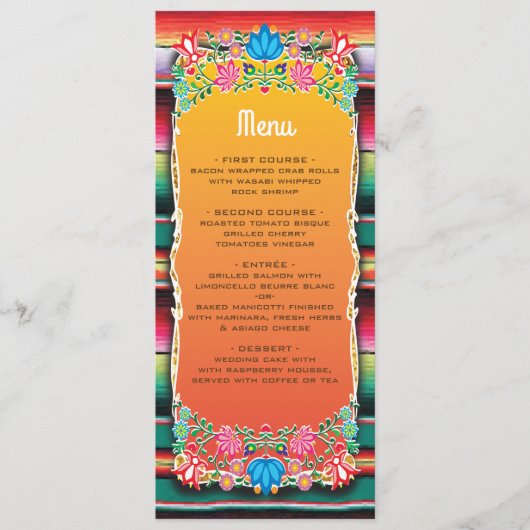 Carte de menu Mariage mexicaine Fiesta (Devant)