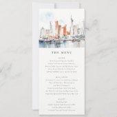 Carte de menu Mariage Miami Florida Skyline Waterc (Devant)