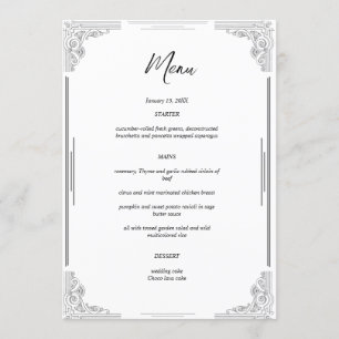 Carte de menu Mariage minimaliste   Carte de récep