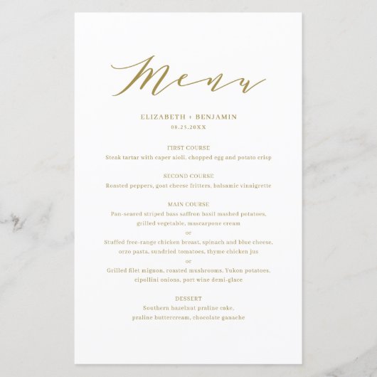 Carte de menu Mariage minimaliste Dainty Script Go (Devant)