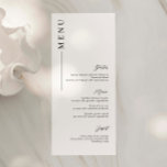 Carte de menu Mariage minimaliste de police de scr<br><div class="desc">Conçue pour se coordonner avec notre collection Minimaliste All In One, cette carte de menu mariage personnalisable est dotée d'une disposition simple et propre, avec une police moderne. Pour une personnalisation plus avancée de cette conception, par exemple la modification de la disposition, de la police ou de la taille du...</div>