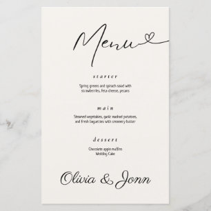 Carte de menu Mariage minimaliste de typographie m