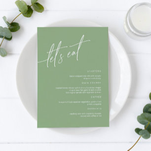 Carte de menu Mariage minimaliste Sage Green