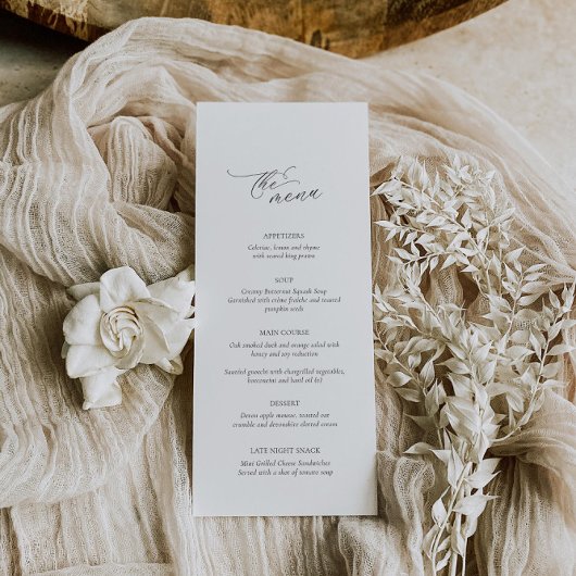 Carte de menu mariage moderne avec nom d'hôte