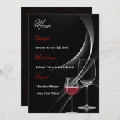 Carte de menu Mariage moderne Black & Red Wine Gla (Devant / Derrière)