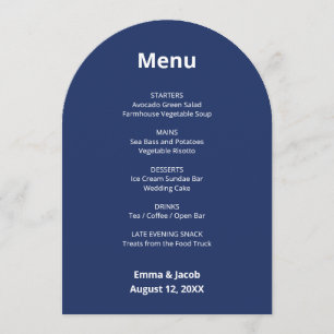 Carte de menu Mariage moderne bleu marine