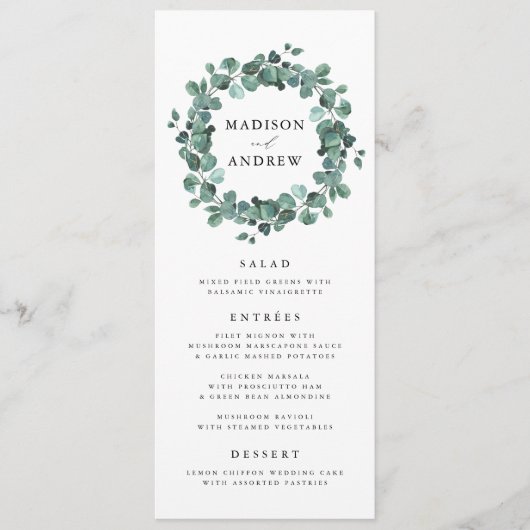 Carte de menu Mariage moderne Eucalyptus Greenery (Devant)