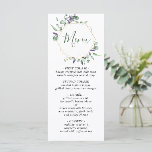 Carte de menu Mariage moderne Eucalyptus Watercolo (Debout devant)