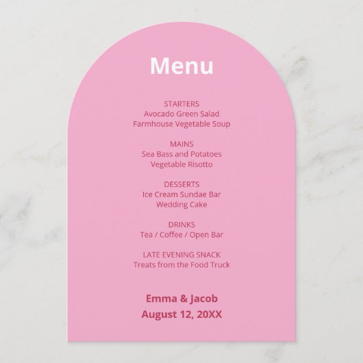 Carte de menu Mariage moderne Pink Magenta (Devant)