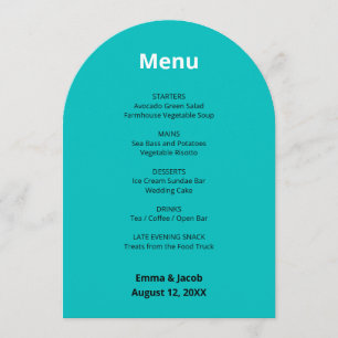 Carte de menu Mariage moderne Turquoise