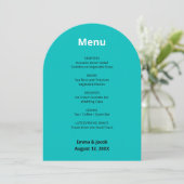 Carte de menu Mariage moderne Turquoise (Debout devant)