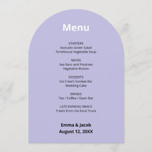 Carte de menu Mariage moderne violet clair