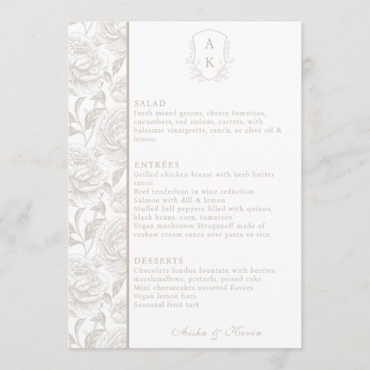 Carte de menu Mariage Monogram Pale Taupe (Devant)