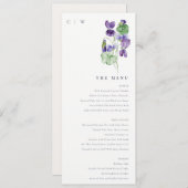 Carte de menu Mariage Monogram Violet Floral Bunal (Devant / Derrière)