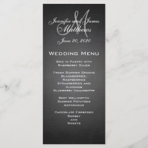 Carte de menu Mariage Monogramme de tableau noir