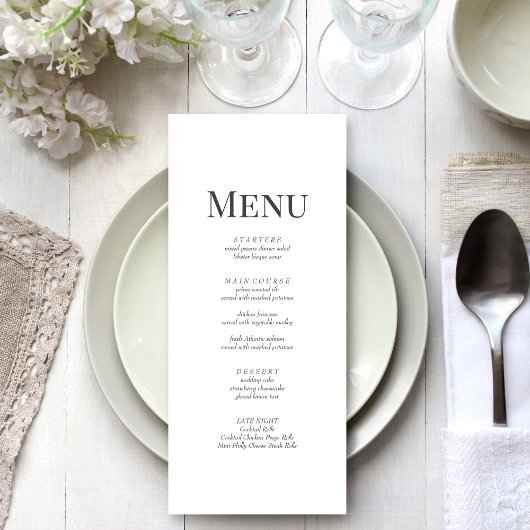Carte de menu Mariage Monogramme minimaliste