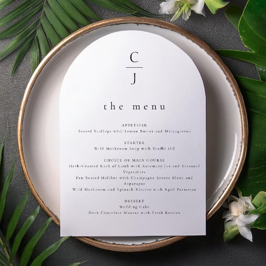 Carte de menu mariage Monogramme moderne Arche bla
