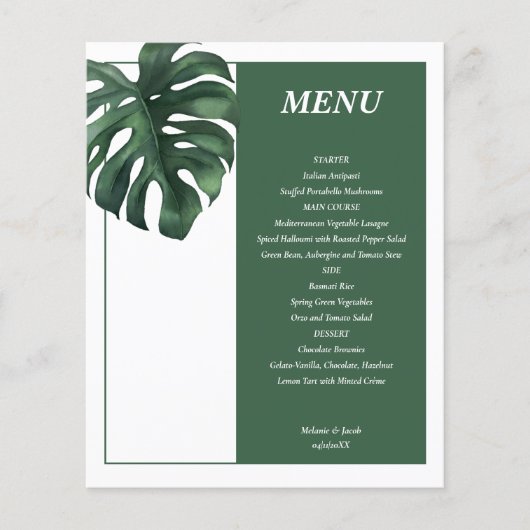 Carte de menu Mariage Monstera Tropical Budget (Devant)