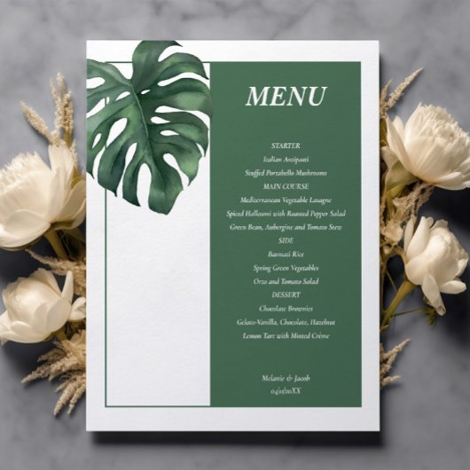 Carte de menu Mariage Monstera Tropical Budget