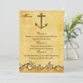 carte de menu mariage nautique ancre rustique (Debout devant)