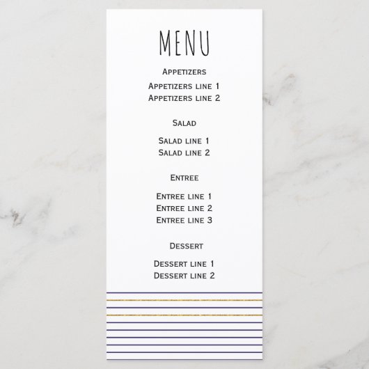 Carte de menu mariage nautique d'ancrage et rayure (Dos)