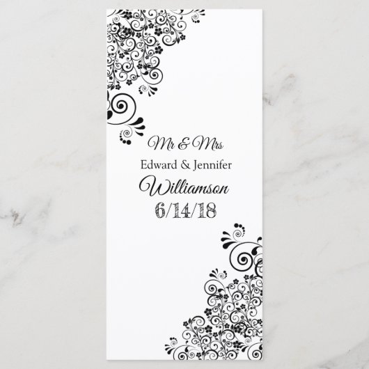 Carte de menu Mariage noir blanc élégant (Dos)