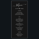 Carte de menu Mariage noir Coeur de typographie mi<br><div class="desc">Minimaliste Elegant Simple Typographie Heart Mariage noir carte menu est parfait pour un mariage minimal moderne. Design avec typographie/calligraphie en lettres noires, petit motif coeur d'amour entre le nom du couple en blanc sur arrière - plan noir, avec un look simple et propre. Ce menu peut être utilisé pour une...</div>