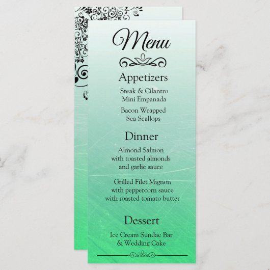 Carte de menu Mariage noir élégant (Devant / Derrière)