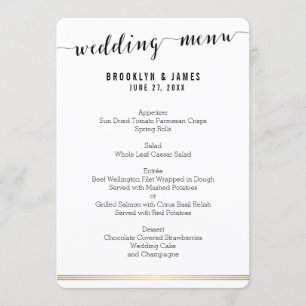 Carte de menu Mariage noir et blanc arrondi Gold L