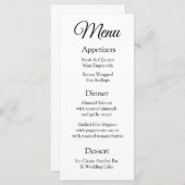 Carte de menu Mariage noir et blanc simple et élég (Devant / Derrière)