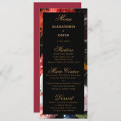 Carte de menu Mariage noir et rouge foncé (Devant / Derrière)