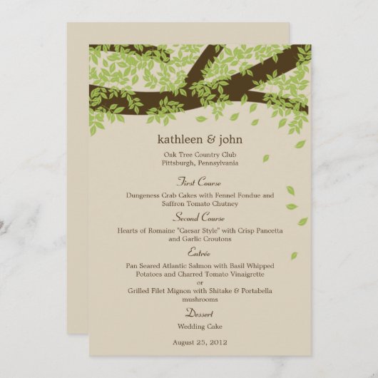 Carte de menu Mariage Oak Tree (Devant / Derrière)