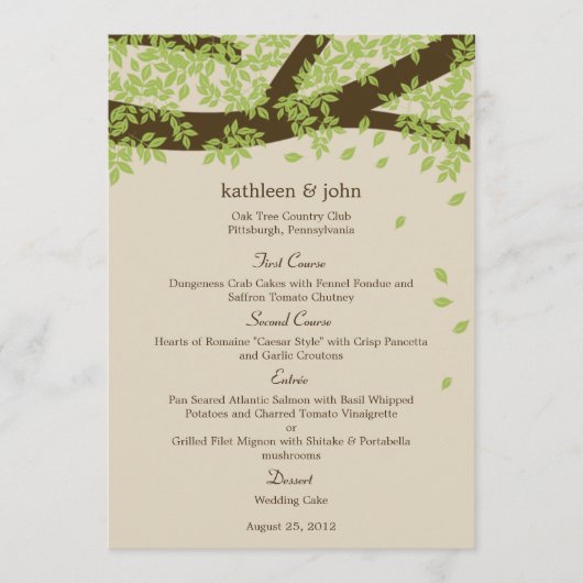 Carte de menu Mariage Oak Tree (Devant)