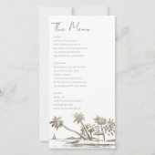 Carte de menu Mariage or Tropical Beach Palm Sketc (Devant)