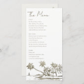 Carte de menu Mariage or Tropical Beach Palm Sketc (Devant / Derrière)