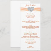 Carte de menu Mariage orange Diamond Heart (Devant / Derrière)