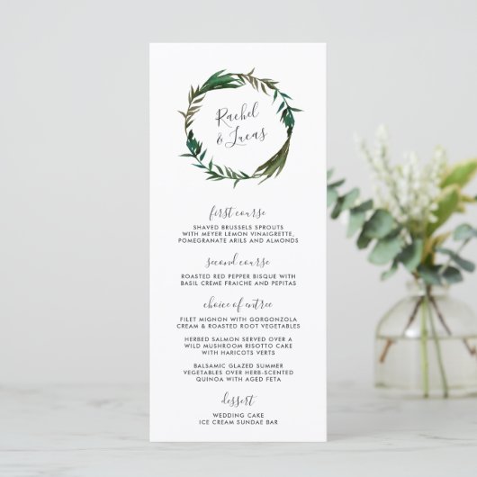 Carte de menu Mariage Palm Wreath (Debout devant)