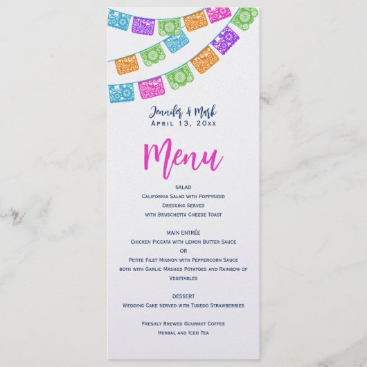 Carte de menu Mariage Papel Picado (Devant)
