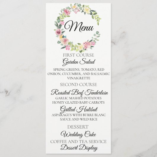 Carte de menu Mariage Pastel Floral Wreath (Devant)