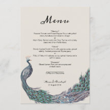 CARTE DE MENU MARIAGE PEACOCK
