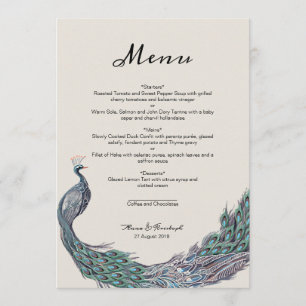CARTE DE MENU MARIAGE PEACOCK