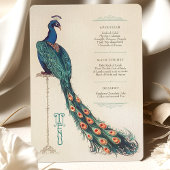 Carte de menu Mariage Peacock Art Nouveau