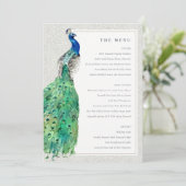 Carte de menu Mariage Peacock Ornate Classé (Debout devant)