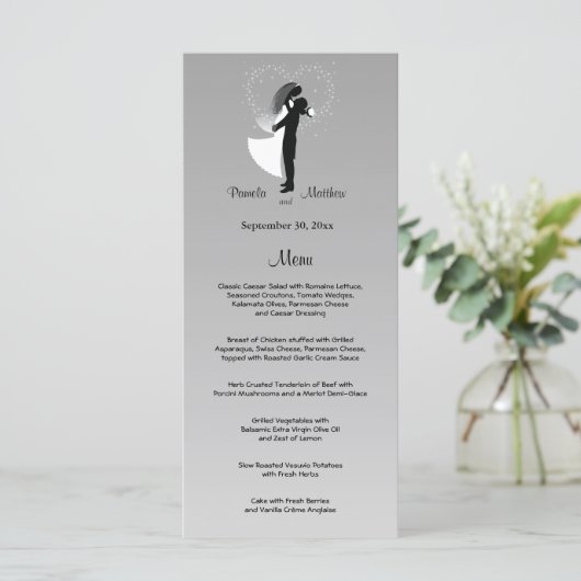 Carte de menu Mariage personnalisable Silver Ombre (Debout devant)