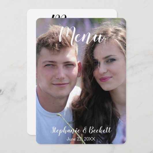 Carte de menu Mariage photo (Devant / Derrière)