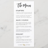 Carte de menu Mariage photo minimaliste ultra chic (Devant)