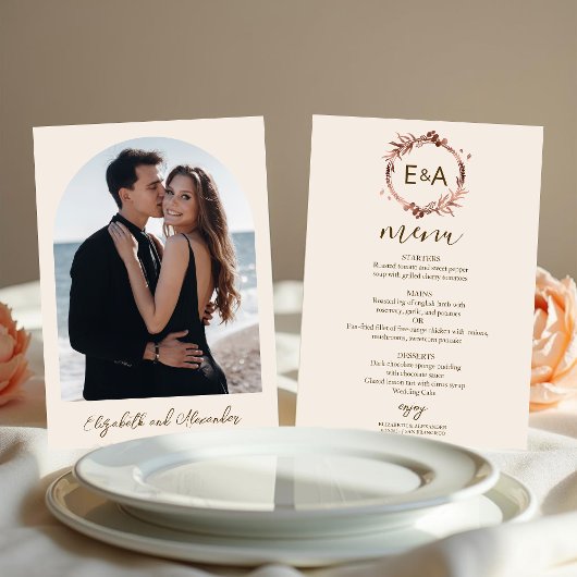 Carte de menu Mariage photo Monogramme